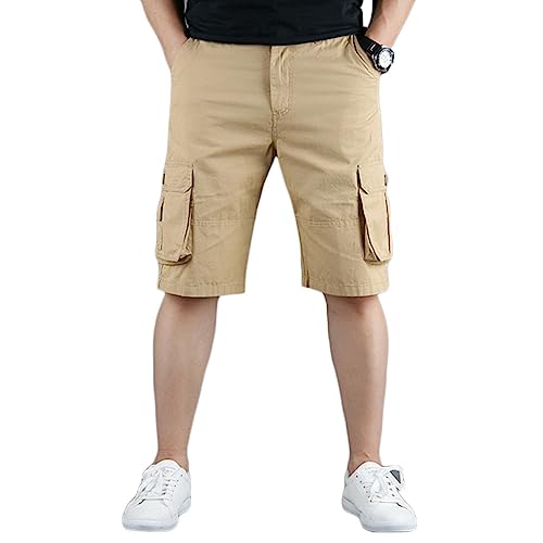 YOUCAI Herren Cargo Shorts Freizeit Hose Jogger Chino Regular Fit Kurz Hose Sommer Baumwolle Cargohose Bermuda Short,A-Khaki,31 von YOUCAI
