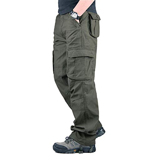 YOUCAI Herren Cargohose aus Baumwolle Viele Taschen Cargo Hose Arbeitshose Freizeit Hose Wanderhose Trekkinghose Outdoor Tactical Hose,6 Taschen Army Green,33 von YOUCAI