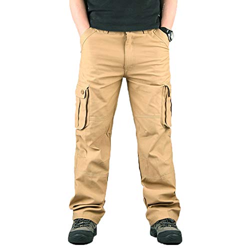 YOUCAI Herren Cargohose aus Baumwolle Viele Taschen Cargo Hose Arbeitshose Freizeit Hose Wanderhose Trekkinghose Outdoor Tactical Hose,6 Taschen Khaki,42 von YOUCAI