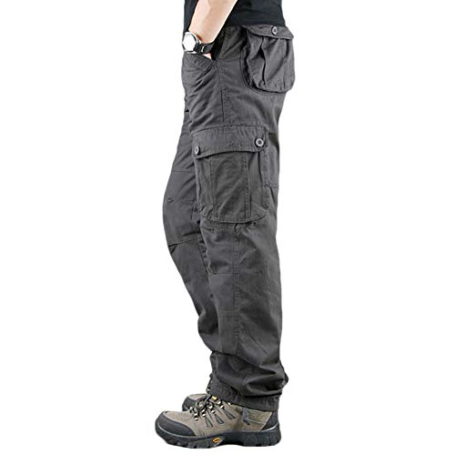 YOUCAI Herren Cargohose aus Baumwolle Viele Taschen Cargo Hose Arbeitshose Freizeit Hose Wanderhose Trekkinghose Outdoor Tactical Hose,6 Taschen dunkelgrau,33 von YOUCAI