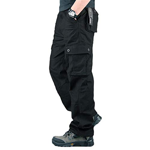 YOUCAI Herren Cargohose aus Baumwolle Viele Taschen Cargo Hose Arbeitshose Freizeit Hose Wanderhose Trekkinghose Outdoor Tactical Hose,6 Taschen schwarz,30 von YOUCAI