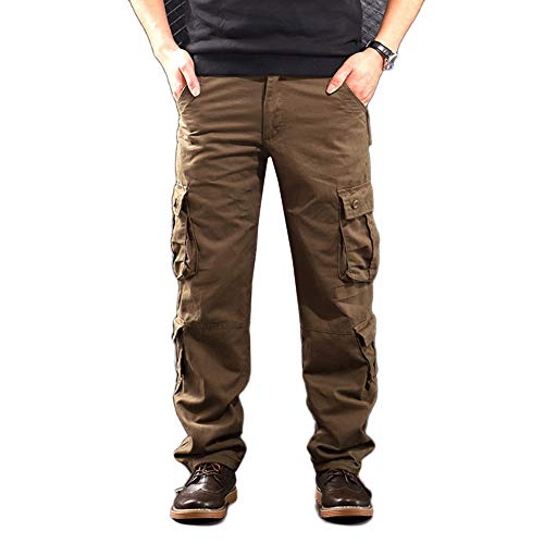 YOUCAI Herren Cargohose aus Baumwolle Viele Taschen Cargo Hose Arbeitshose Freizeit Hose Wanderhose Trekkinghose Outdoor Tactical Hose,8 Taschen braun,33 von YOUCAI