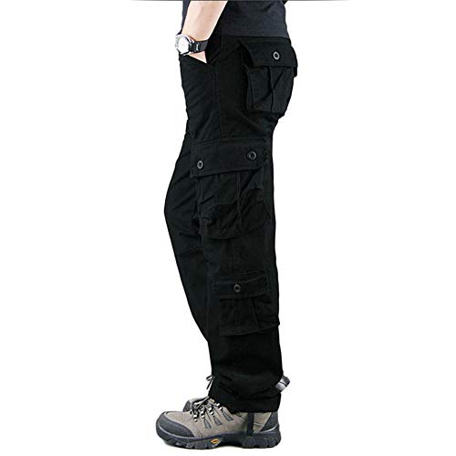 YOUCAI Herren Cargohose aus Baumwolle Viele Taschen Cargo Hose Arbeitshose Freizeit Hose Wanderhose Trekkinghose Outdoor Tactical Hose,8 Taschen schwarz,42 von YOUCAI