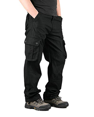 YOUCAI Herren Cargohose mit 6 Taschen Sporthose Outdoorhose Stretch Jogger Cargo Chino Hose Arbeitshose Jogginghose Trainingshose,Schwarz,44W von YOUCAI