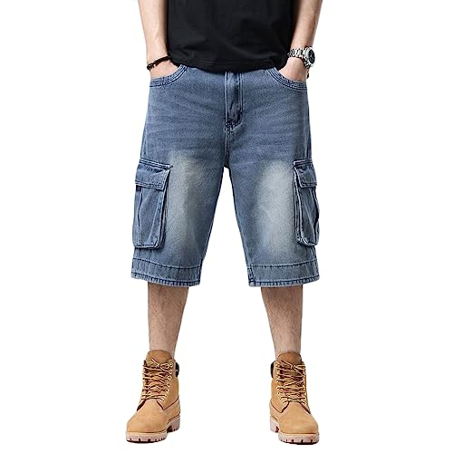 YOUCAI Herren Denim Shorts Kurzhose Jeanshose Jeans Bermuda Kurzhose Stretch Jeanspants Freizeithose Skateboard Hose Cargoshorts,Blau2,44 von YOUCAI