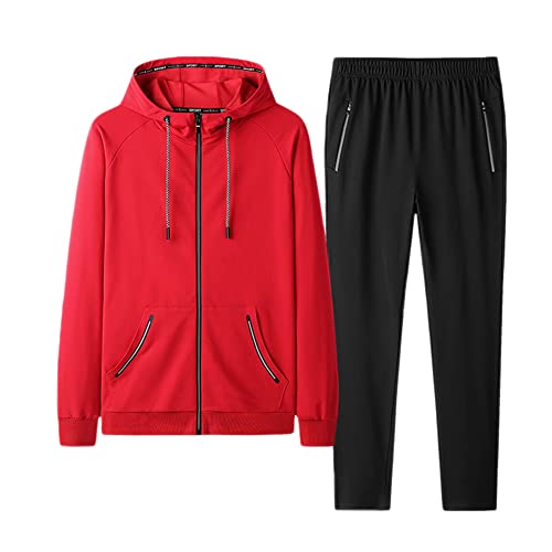 YOUCAI Herren Freizeitanzug Jogginganzug Kapuzenjacke Hoodie Jogginghose Tracksuit Set Langarm Reißverschluss Sweatjacke Trainings,Rot1,6XL von YOUCAI