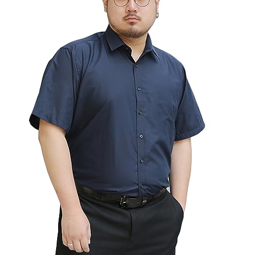 YOUCAI Herren Hemd Kurzarm Freizeithemd Slim fit Businesshemd Bügelleichte Oberteile Männer Modern Hochzeit Hemd,Marine,6XL von YOUCAI