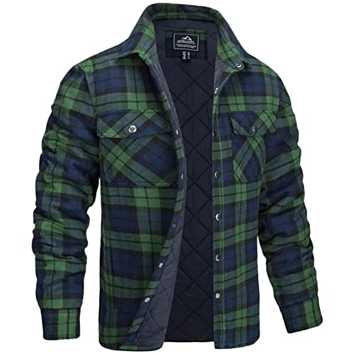 YOUCAI Herren Holzfäller Thermohemd Kariert Thermo Gefüttert Jacke Weich Arbeitshemd Basic Plaid Hemdjacke Outdoor Revers Freizeithemd,Grün,XL von YOUCAI
