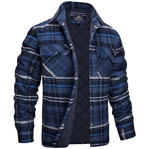 YOUCAI Herren Holzfäller Thermohemd Kariert Thermo Gefüttert Jacke Weich Arbeitshemd Basic Plaid Hemdjacke Outdoor Revers Freizeithemd,Marine,M von YOUCAI