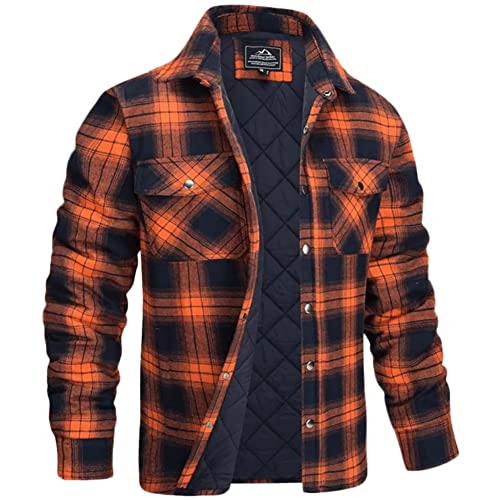 YOUCAI Herren Holzfäller Thermohemd Kariert Thermo Gefüttert Jacke Weich Arbeitshemd Basic Plaid Hemdjacke Outdoor Revers Freizeithemd,Orange Rot,5XL von YOUCAI