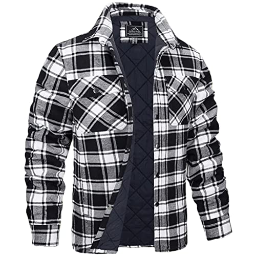 YOUCAI Herren Holzfäller Thermohemd Kariert Thermo Gefüttert Jacke Weich Arbeitshemd Basic Plaid Hemdjacke Outdoor Revers Freizeithemd,Schwarz weiß,3XL von YOUCAI