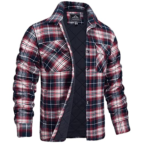 YOUCAI Herren Holzfäller Thermohemd Kariert Thermo Gefüttert Jacke Weich Arbeitshemd Basic Plaid Hemdjacke Outdoor Revers Freizeithemd,Weinrot,XXL von YOUCAI