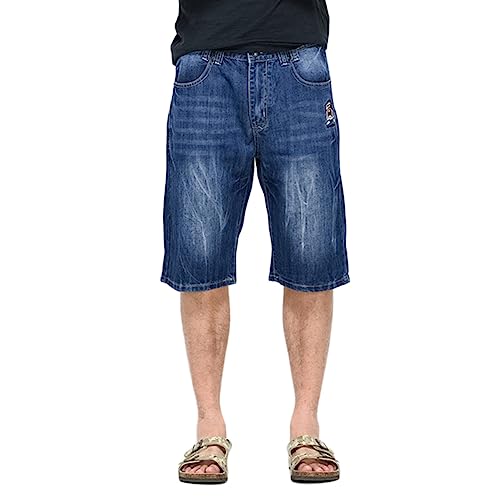 YOUCAI Herren Jeans Bermuda Shorts Kurze Hose Denim Bermuda Stretch Capri Dreiviertel Hose Jeanspants Freizeithose,Blau,46 von YOUCAI