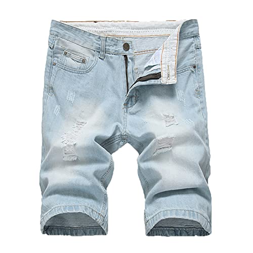 YOUCAI Herren Jeans Shorts Kurze Hose Sommer Stretch Denim Short Sweathose Atmungsaktive Jeans Blue4 28W von YOUCAI
