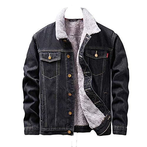 YOUCAI Herren Jeansjacke Flanellhemd Winterjacke Thermohemd Jacke Strickjacke Sweatshirt Elegante Freizeitjacke Outdoorjacke Männer Jacke Slim Fit,Schwarz,5XL von YOUCAI