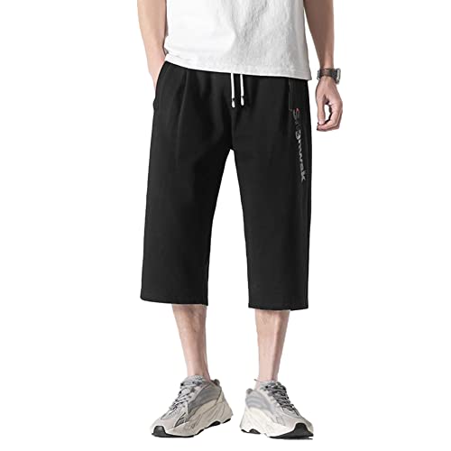 YOUCAI Herren Kurze Hose 3/4 Jogginghose Trainingshose Baumwolle Sport Shorts Capri Hose Outdoor Lässige Shorts Sommer Freizeit Jogger Streetwear Mit Taschen,Schwarz,6XL von YOUCAI