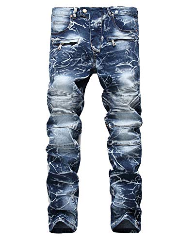 YOUCAI Herren Lässige Jeans Hose Zerrissene Jeans Regular Fit Low-Taille Distressed Denim Pants Röhrenjeans (kein Gürtel) Blau 34W von YOUCAI