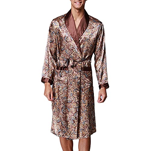 YOUCAI Herren Morgenmantel Bademantel Satin Seide Bademantel Kimono Bademantel Schlafanzug Nachtwäsche Leicht Kimono Lang Hausmantel,Kaffee,L von YOUCAI