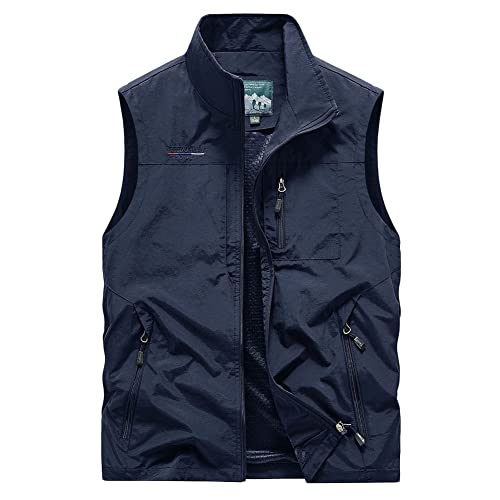 YOUCAI Herren Outdoor Weste Ärmellose Anglerweste Freizeit Jagd Weste Camping Wander Weste Jacke Multifunktionsweste Leicht Safari Weste Jacke,Marine,3XL von YOUCAI