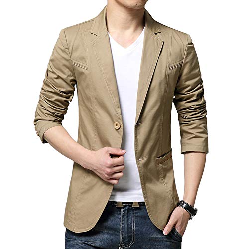 YOUCAI Herren Slim Fit Sakko Freizeit Männer Blazer Modern Leichte Jackett Einfarbig Anzugjacke Zweiknopf Suit Blazer für Hochzeit Party Business,Khaki,M von YOUCAI