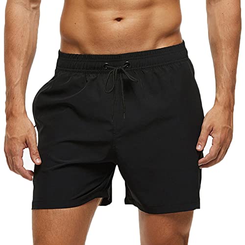 YOUCAI Herren Sommer Badehosen Badeshorts Schwimmhose Schwimmshorts Beachshorts Strand Shorts Kurze Hosen Freizeithosen mit Tunnelzug,Schwarz,L von YOUCAI