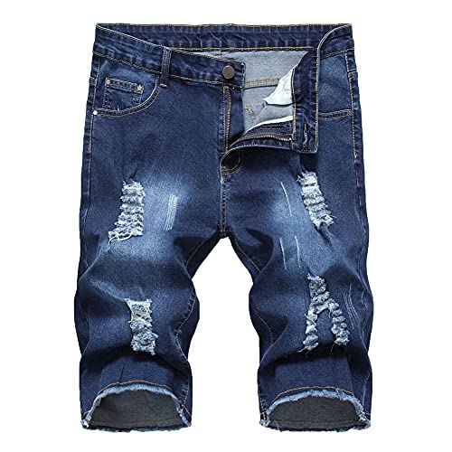 YOUCAI Herren Sommer Slim Fit Basic Kurze Jeanshose Stretch Jeans Shorts Sommer Kurze Hose Blau 38W von YOUCAI