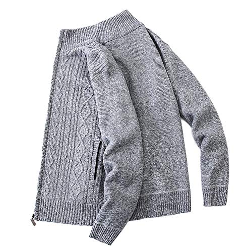 YOUCAI Herren Strickjacke Grobstrick Pullover mit Stehkragen Freizeitjacke mit Zopfmuster Cardigan Gefälschtes Wollfutter Winterjacke Warme Reißverschluss Outwear,Hellgrau,3XL von YOUCAI