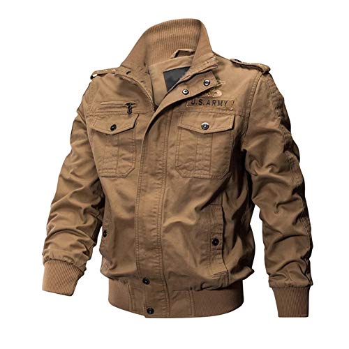 YOUCAI Herren Übergangsjacke Leicht Winter Jacke Herbstjacke Fliegerjacke Stehkragen Bomberjacke Baumwolle Cargo Jacke Männer Windbreaker Taschen Armee Jacke Feldjacke,Khaki2, von YOUCAI