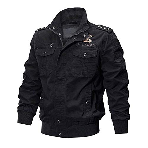 YOUCAI Herren Übergangsjacke Leicht Winter Jacke Herbstjacke Fliegerjacke Stehkragen Bomberjacke Baumwolle Cargo Jacke Männer Windbreaker Taschen Armee Jacke Feldjacke,Schwarz2, von YOUCAI