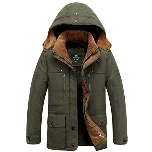 YOUCAI Herren Warm Winterjacke Parka Daunenjacke Lang Wintermantel mit Kapuze Faux Fellbesatz Warm Gefüttert Winddichte Winter Kapuzenjacke,Armeegrün,L von YOUCAI