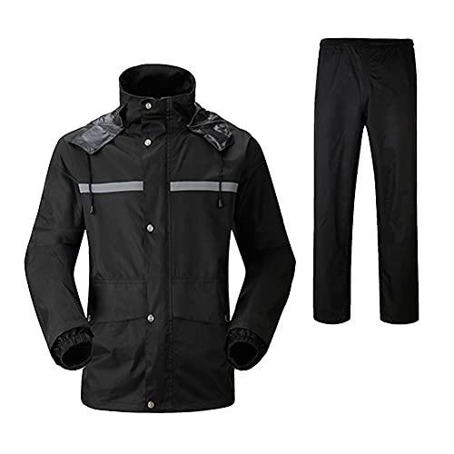 YOUCAI Herren Wasserdichtes Jacken mit Kapuze und Regenhose mit Reflexstreifen Regenmantel Regenbekleidung Outdoor Motorrad wasserdichtes Radfahren Splits Regenanzüge Arbeitskleidung Schwarz 4XL von YOUCAI