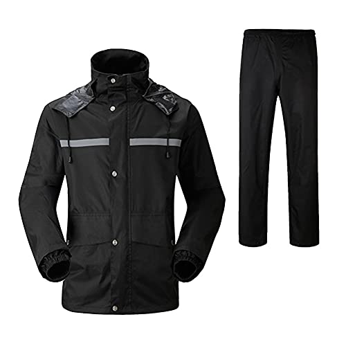 YOUCAI Herren Wasserdichtes Jacken mit Kapuze und Regenhose mit Reflexstreifen Regenmantel Regenbekleidung Outdoor Motorrad wasserdichtes Radfahren Splits Regenanzüge Arbeitskleidung Schwarz M von YOUCAI