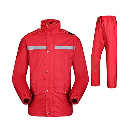 YOUCAI Herren Wasserdichtes Jacken mit Kapuze und Regenhose mit Reflexstreifen Regenmantel Regenbekleidung Outdoor Motorrad wasserdichtes Radfahren Splits Regenanzüge Arbeitskleidung rot 4XL von YOUCAI