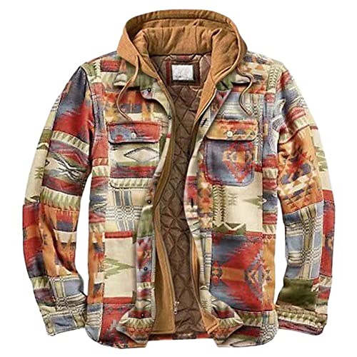 YOUCAI Herren Winterjacke Hemd Gefüttert Hemdjacke Thermo Karierts Freizeithemd Warme Holzfällerhemd Wattiert Jacke mit Kapuze Übergangsjacke,07,XL von YOUCAI