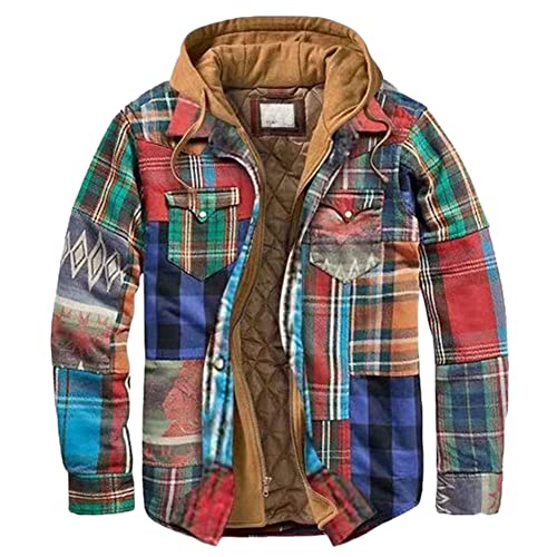 YOUCAI Herren Winterjacke Hemd Gefüttert Hemdjacke Thermo Karierts Freizeithemd Warme Holzfällerhemd Wattiert Jacke mit Kapuze Übergangsjacke,19,4XL von YOUCAI