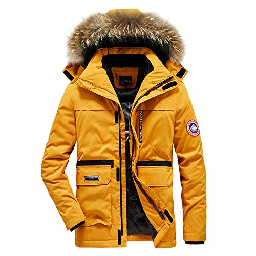 YOUCAI Herren Winterjacke Parka Jacke Warm Daunenjacke Hooded Puffer Jacket Steppjacke Gefüttert mit Abnehmbarer Kapuze,Gelb,5XL von YOUCAI