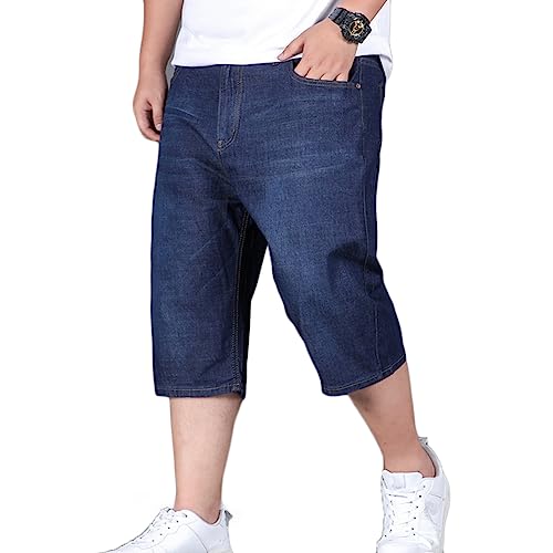 YOUCAI Jeans Shorts Herren Kurze Hosen 3/4 Stretch Shorts Baumwolle Bermuda Sommer Hose,Schwarz Blau1,50 von YOUCAI