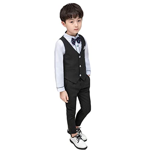 YOUCAI Jungen Kleid Anzugweste Set, 2/5tlg Outfit, Kinder Hochzeit Anzüge Gentleman Smoking Weste + Hose Kleidung Set,Schwarz-5 STÜCKE,4-5 Jahre von YOUCAI
