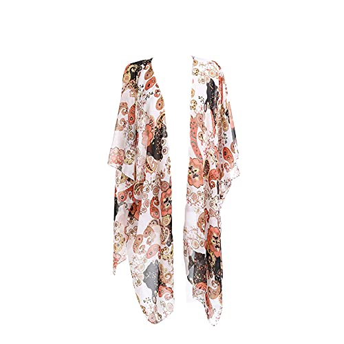 YOUCAI Kimono Cardigan Damen Chiffon Quaste Strandkleider Sommer Casual Lose Bikini Cover Up Strand Boho Cashewblumen Einheitsgröße von YOUCAI