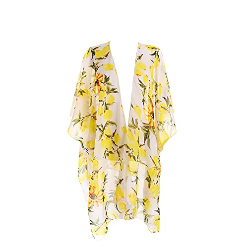 YOUCAI Kimono Cardigan Damen Chiffon Quaste Strandkleider Sommer Casual Lose Bikini Cover Up Strand Boho Gelbe Zitrone Einheitsgröße von YOUCAI