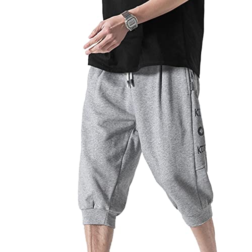 YOUCAI Kurze Hosen Herren 3/4 Trainingshose Sporthose Sport Fitness Jogginghose Shorts Bermuda Capri Hose Freizeitshorts Baumwolle Arbeitshose Gummibund Dreiviertel Hose,Grau,6XL von YOUCAI