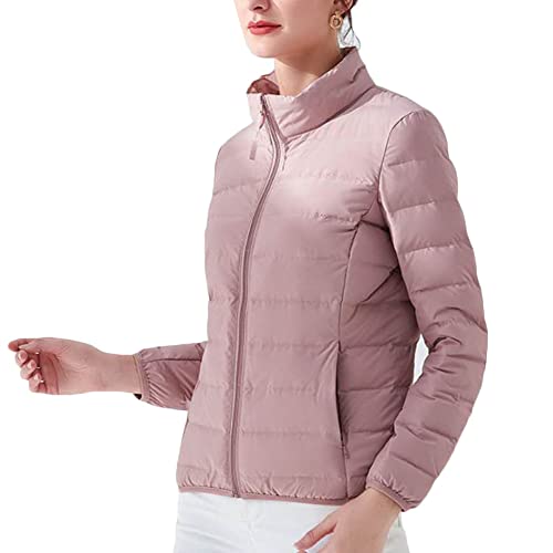 YOUCAI Leichte Daunenjacke Damen Puffer Jacke Übergangsjacke Federleichte Steppjacke Daunen Winterjacke,Rosa,L von YOUCAI