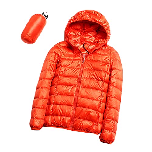 YOUCAI Leichte Daunenjacke Damen mit Kapuze Steppjacke Übergangsjacke Gesteppt Stepp Puffer Jacke,Orange,L von YOUCAI