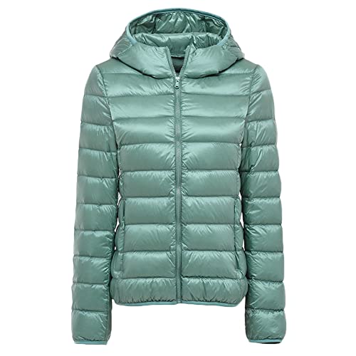YOUCAI Leichte Daunenjacke Damen mit Kapuze Steppjacke Übergangsjacke Gesteppt Stepp Puffer Jacke,Rosa Blau,L von YOUCAI
