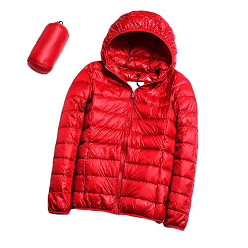 YOUCAI Leichte Daunenjacke Damen mit Kapuze Steppjacke Übergangsjacke Gesteppt Stepp Puffer Jacke,Rot,4XL von YOUCAI