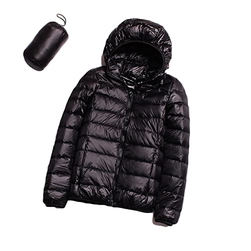 YOUCAI Leichte Daunenjacke Damen mit Kapuze Steppjacke Übergangsjacke Gesteppt Stepp Puffer Jacke,Schwarz,L von YOUCAI