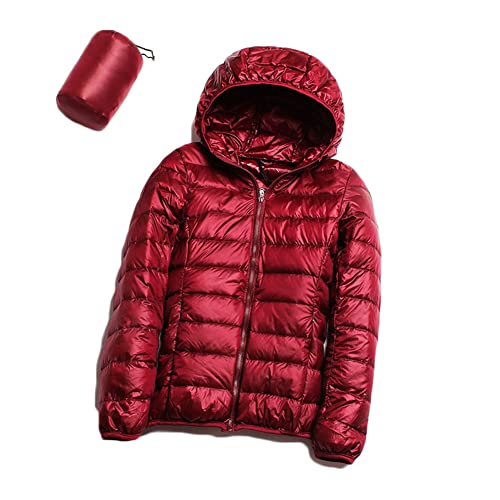 YOUCAI Leichte Daunenjacke Damen mit Kapuze Steppjacke Übergangsjacke Gesteppt Stepp Puffer Jacke,Weinrot,M von YOUCAI