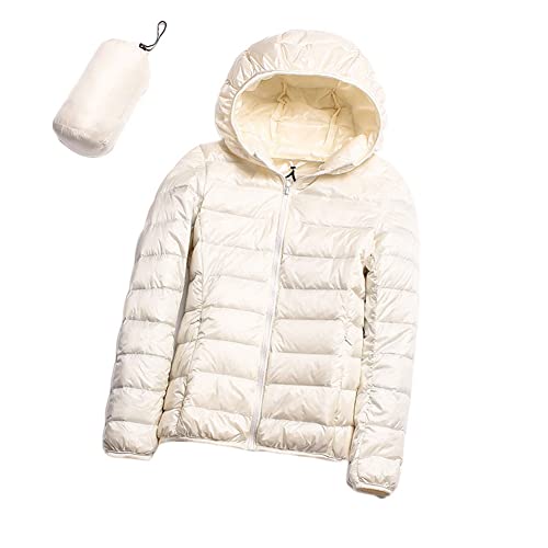 YOUCAI Leichte Daunenjacke Damen mit Kapuze Steppjacke Übergangsjacke Gesteppt Stepp Puffer Jacke,Weiß,S von YOUCAI