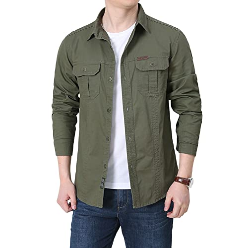 YOUCAI Outdoor Hemden Herren Safari Hemd UV Schutz Langarm Schnelltrocknend Funktionsshirt Tactical Hemd Leicht Trekkinghemd Arbeitshemd Militär Jacke,Armeegrün,L von YOUCAI