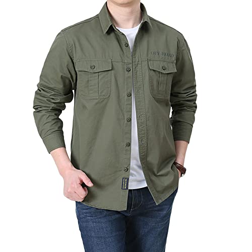 YOUCAI Outdoor Hemden Herren Safari Hemd UV Schutz Langarm Schnelltrocknend Funktionsshirt Tactical Hemd Leicht Trekkinghemd Arbeitshemd Militär Jacke,Armeegrün2,XXS von YOUCAI